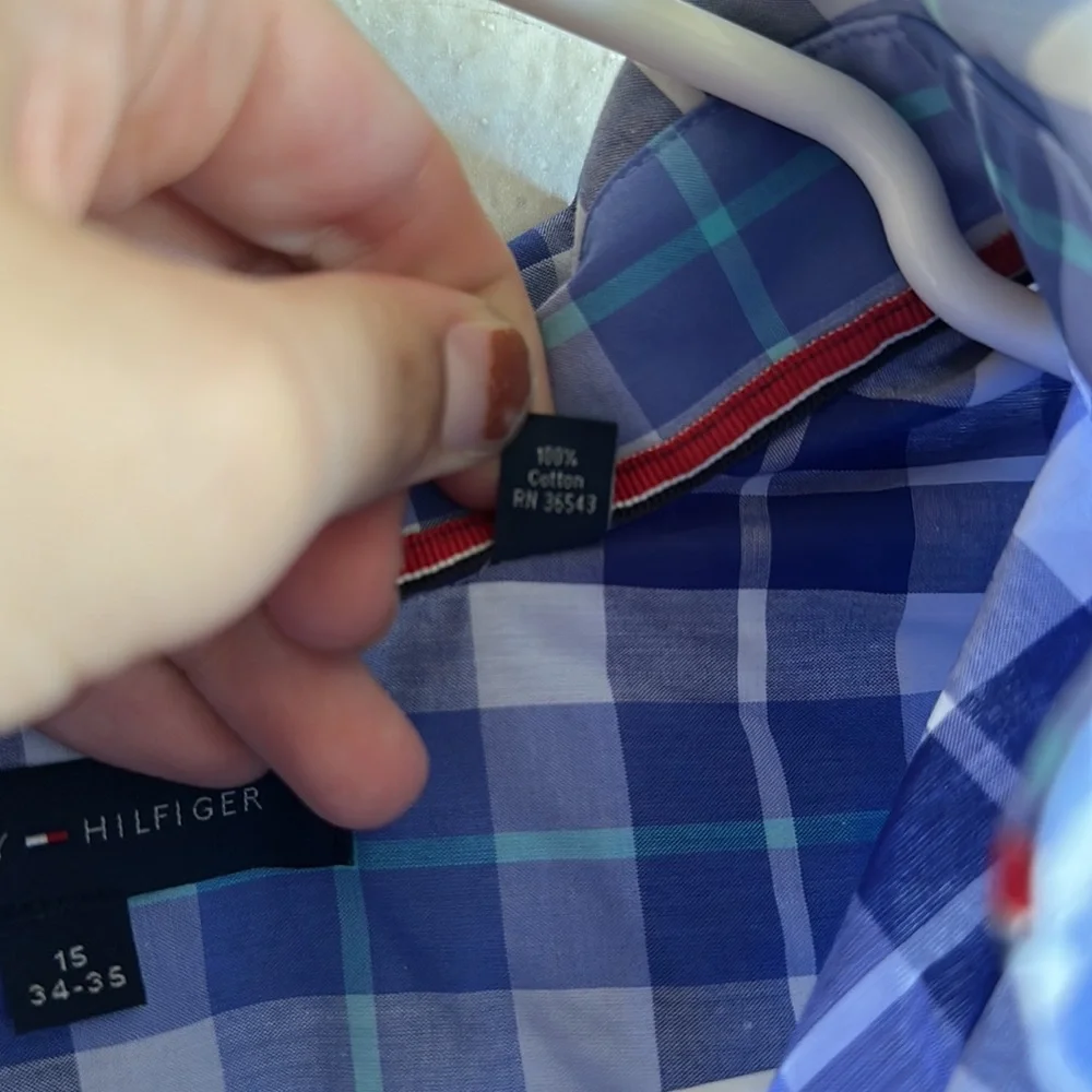 Tommy Hilfiger blue plaid dress up shirt - Picture 5 of 5